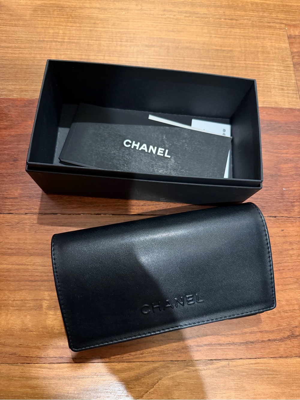 CHANEL Black Leather Sunglasses Case with Box